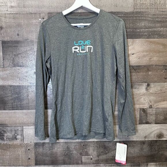 Saucony long sleeve women’s size L “love 2 run” gray NEW - Picture 1 of 6